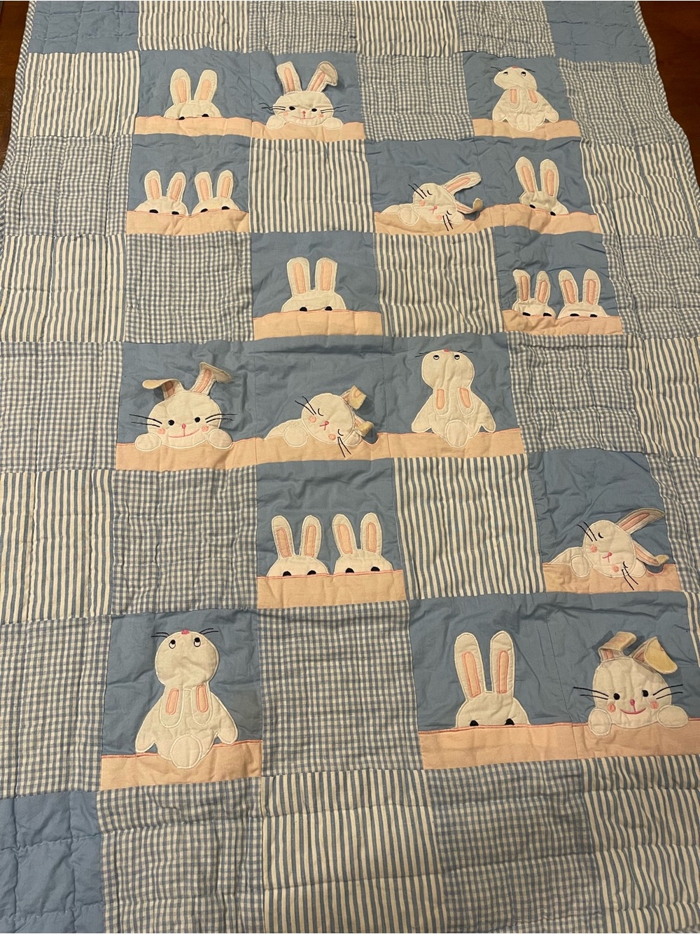Unbranded Blue Bunny Patchwork Quilt - Soft Nursery Bedding